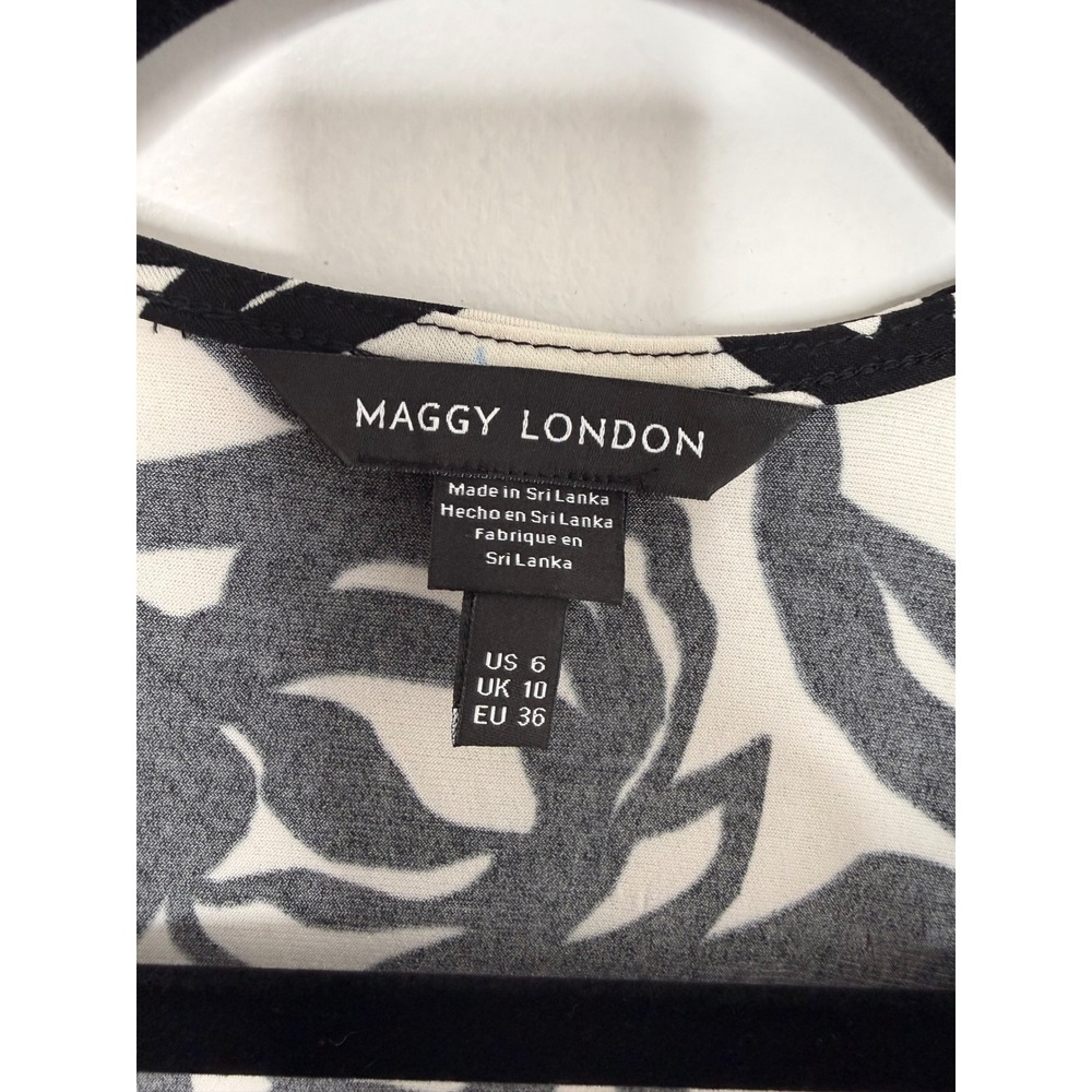 Maggy London Wrap Dress Cream Black Floral Sheath GT1055M Women's 6 - Picture 5 of 10